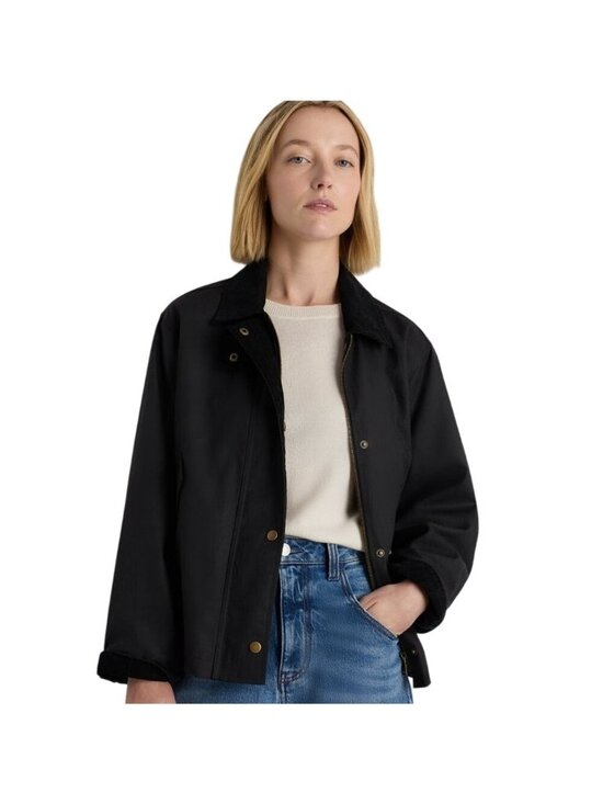 Quince Jackets & Blazers - Quince Women's Organic Waxed Cotton Cropped Barn Jacket Black Size L NWT